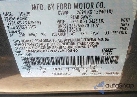 2021 Ford Explorer Xlt from USA, damaged, VIN 1FMSK8DH1MGA10840